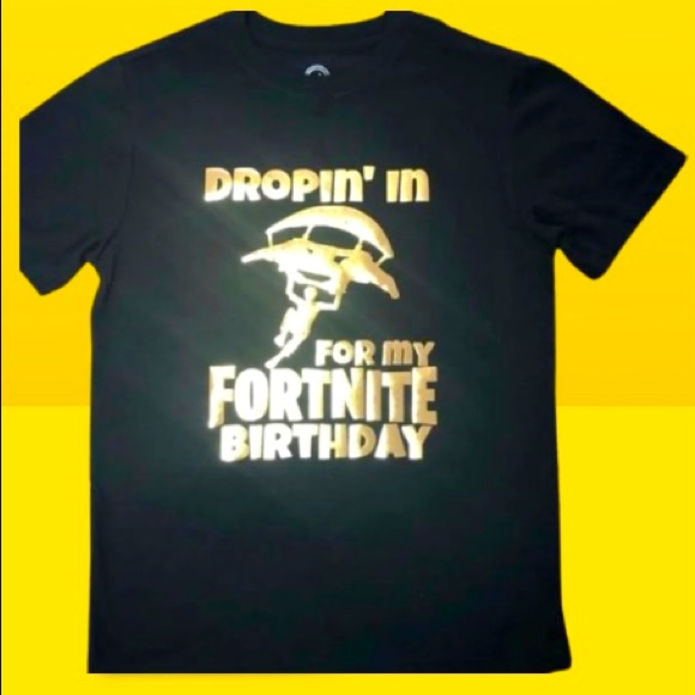 Fort Nite Dropin In Custom Kids Birthday Shirt Gold Black Sm Md Lrg